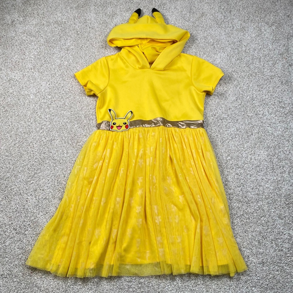 Pokemon Pikachu Dress Girls XL 14/16 Yellow Gold Lightning Bolt Hooded‎ Costume